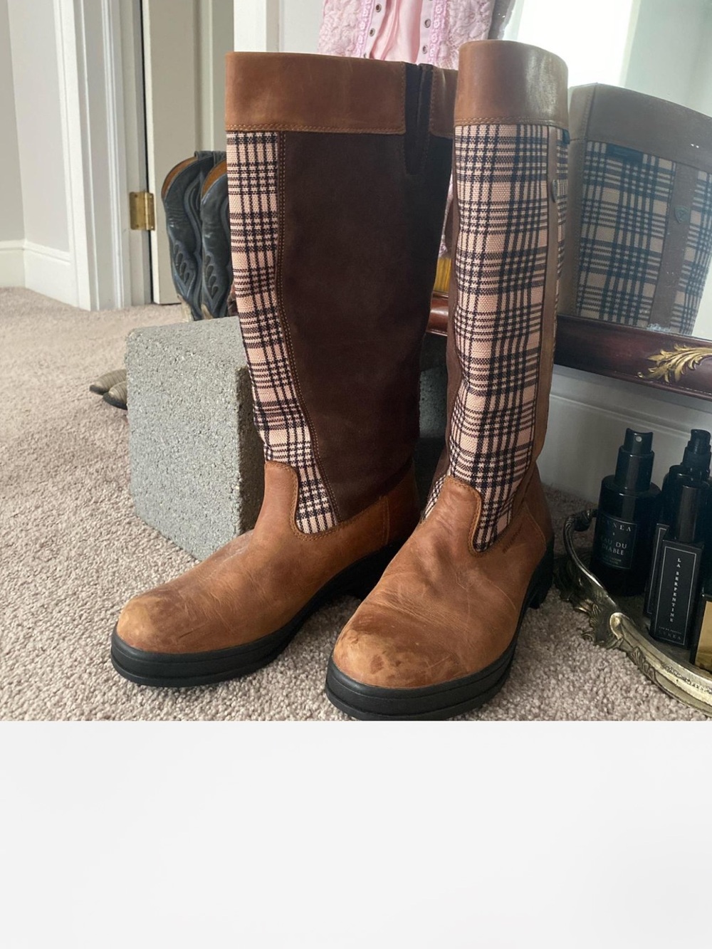 Ariat 5/A Baker Windmere Brown Leather & Plaid Tall Riding Boots waterproof - Picture 2 of 12